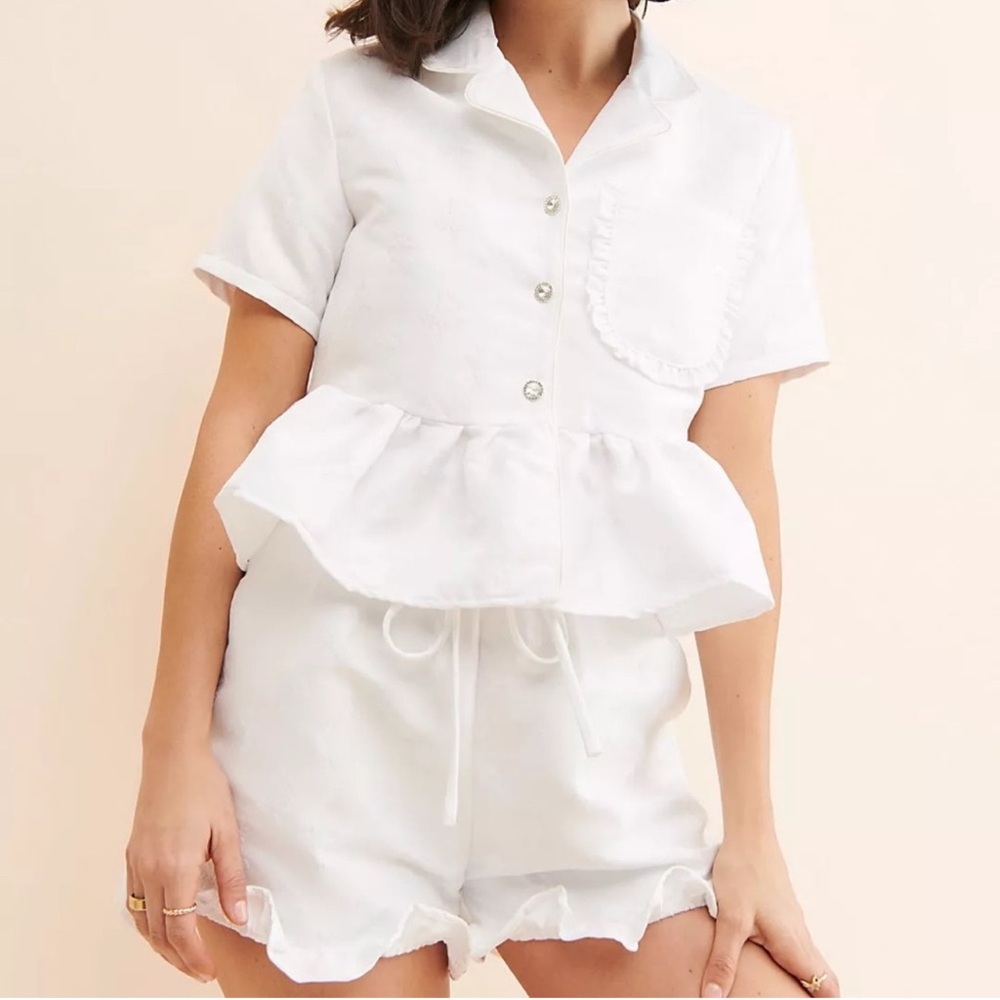 NWT Sister Jane Fleur White Ruffled Peplum Top and Shorts Pajama Set